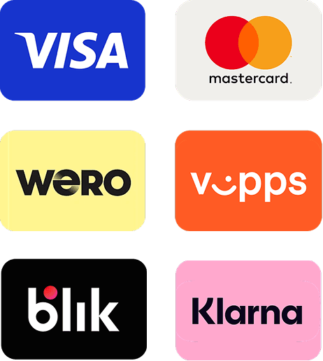 Visa, Mastercard, Wero, Vipps, Blik and Klarna logos